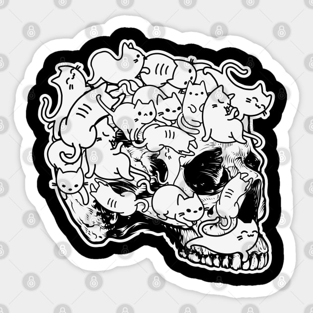 Doodle Cat Skull Nu Goth Aesthetic Waccan Halloween Gift Sticker by BadDesignCo